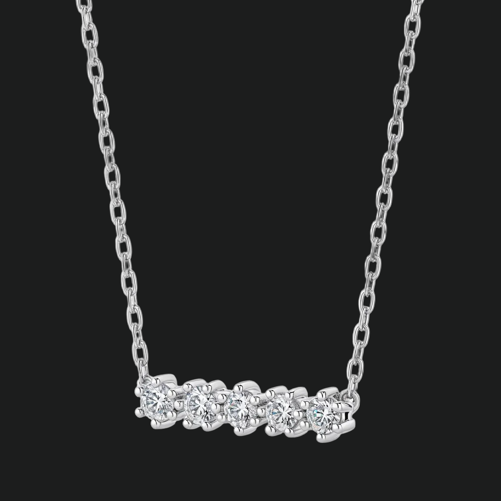 Five Stone Round Diamond Bar Necklace