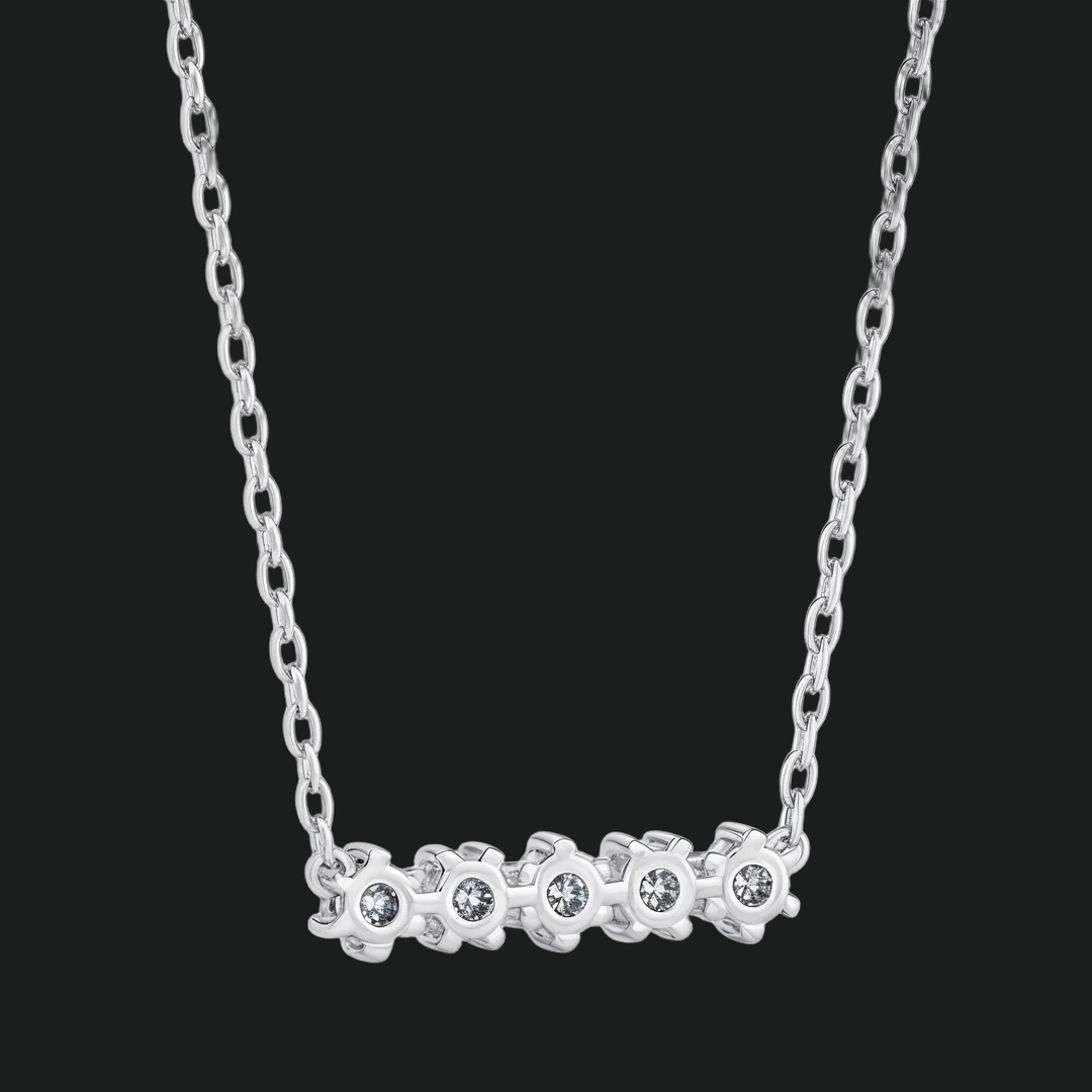 Five Stone Round Diamond Bar Necklace