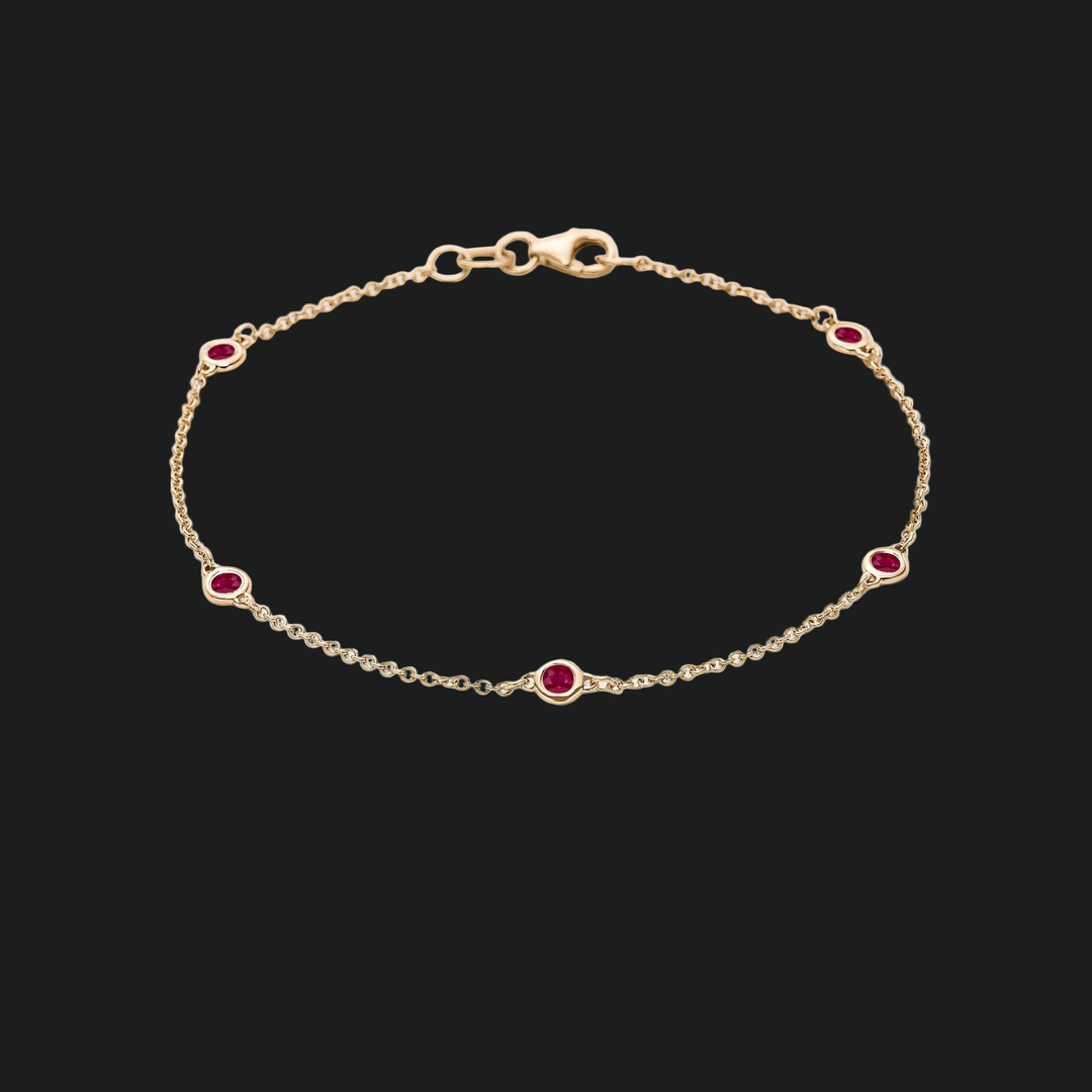 Bezel-Set Ruby Station Bracelet - 9kt White Gold with Lab-Grown Diamond