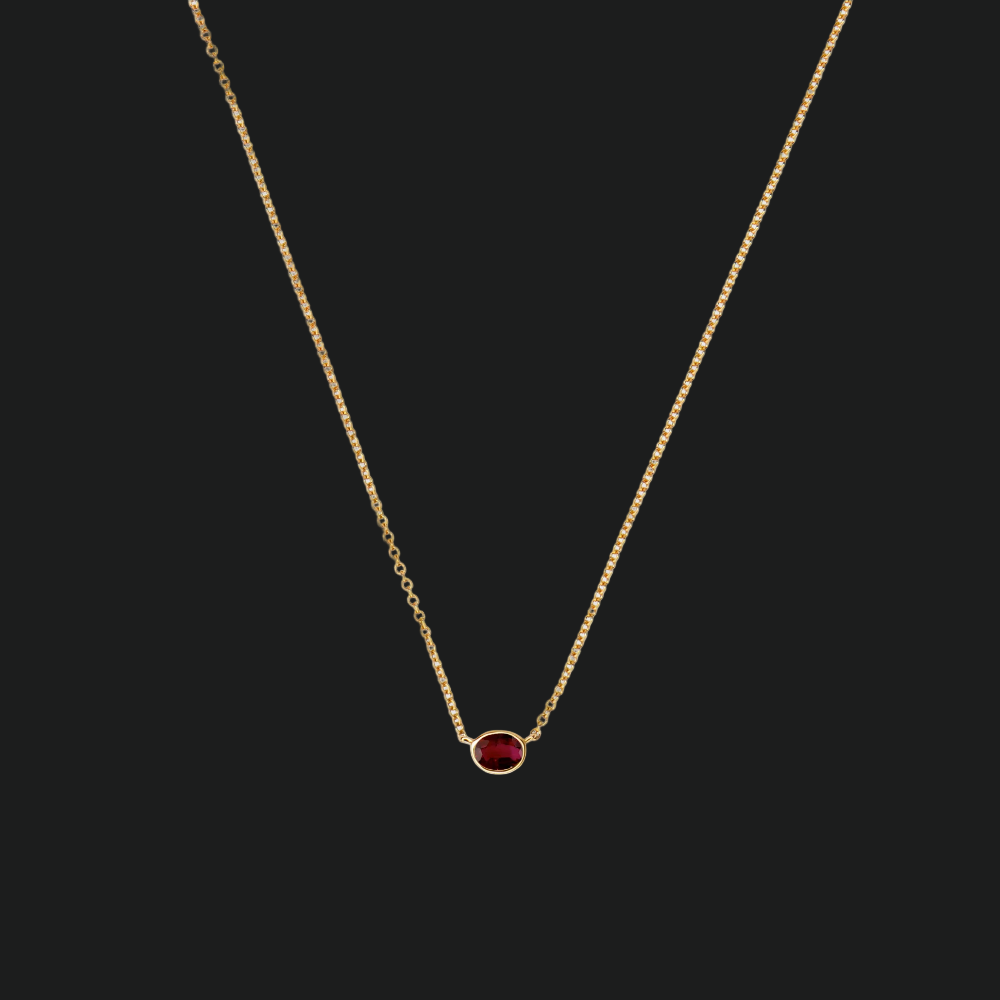 Oval Ruby Bezel Set Pendant - 9kt White Gold with Lab-Grown Diamond