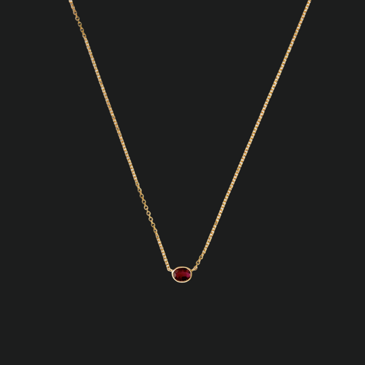 Oval Ruby Bezel Set Pendant - 9kt White Gold with Lab-Grown Diamond