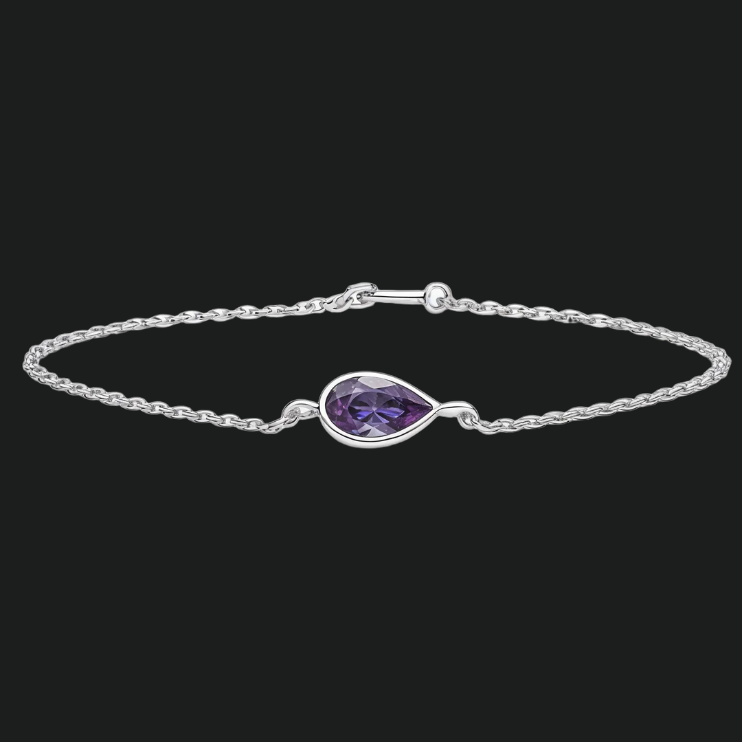 Pear Alexandrite Tennis Bracelet - 9kt White Gold with Lab-Grown Diamond
