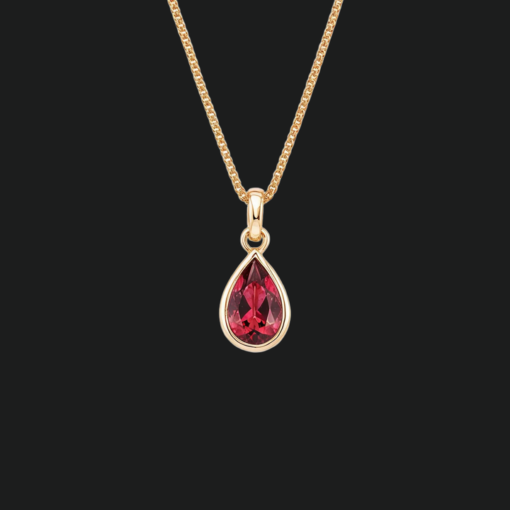 Pear Shaped Ruby Solitaire Pendant - 9kt White Gold with Lab-Grown Diamond