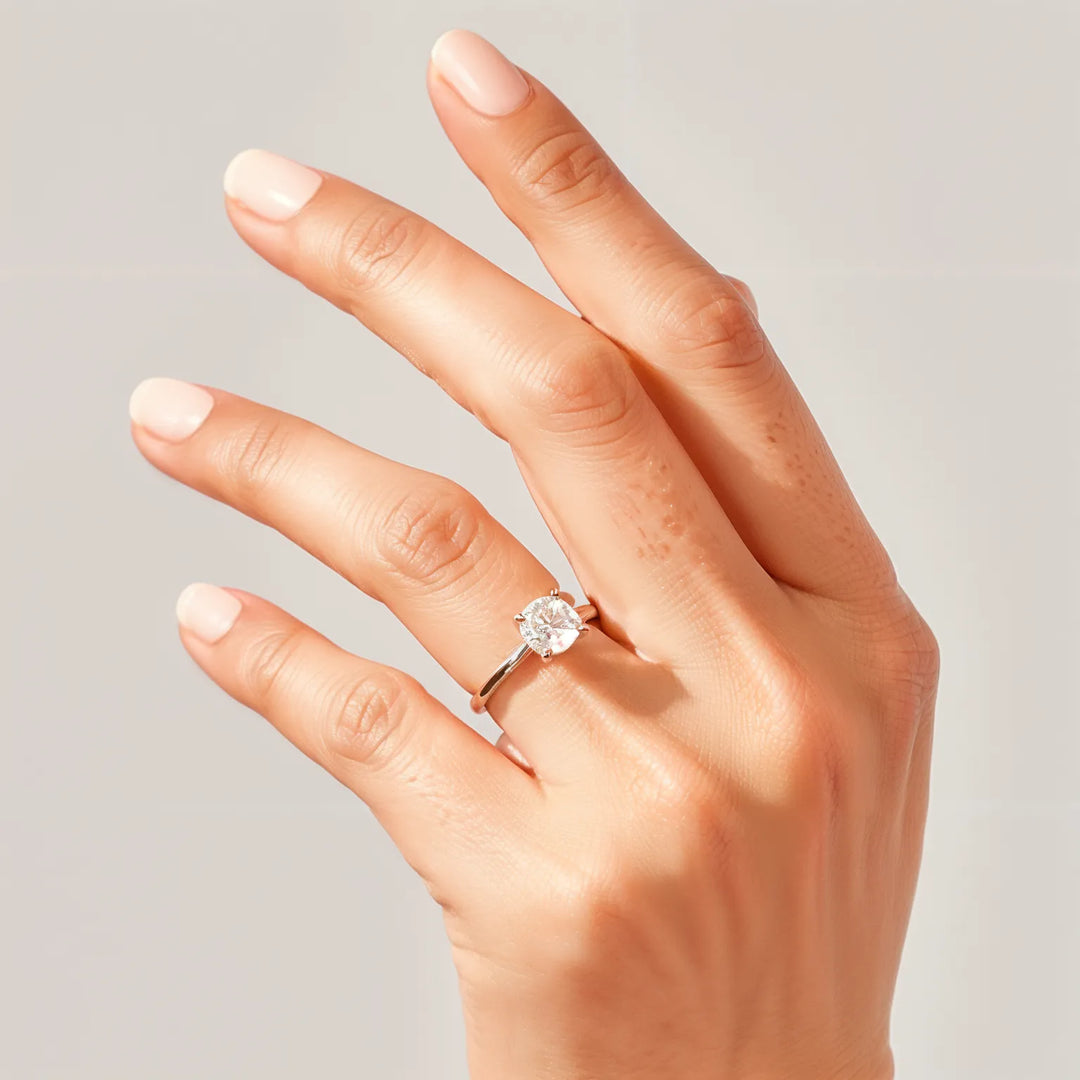 Cushion Cut Solitaire Engagement Ring with Diamond Accents