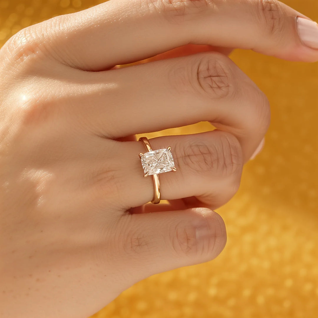 Radiant Cut Solitaire Engagement Ring with Diamond Accents