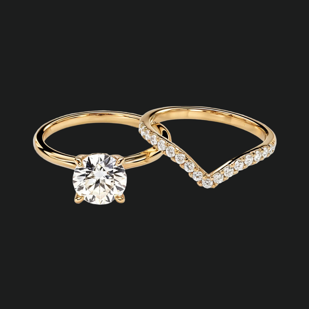 Round Cut Solitaire with Pavé Chevron Bridal Set in 9kt White Gold