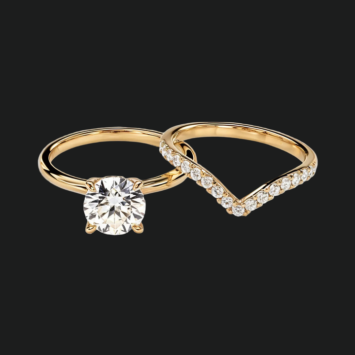 Round Cut Solitaire met Pavé Chevron Bridal Set in 9kt White Gold