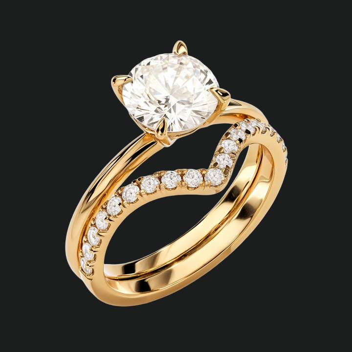 Round Cut Solitaire met Pavé Chevron Bridal Set