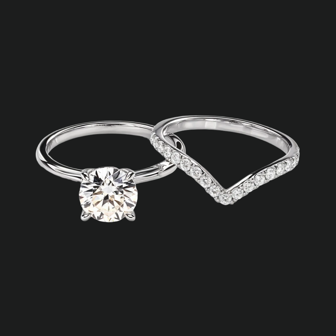 Round Cut Solitaire met Pavé Chevron Bridal Set
