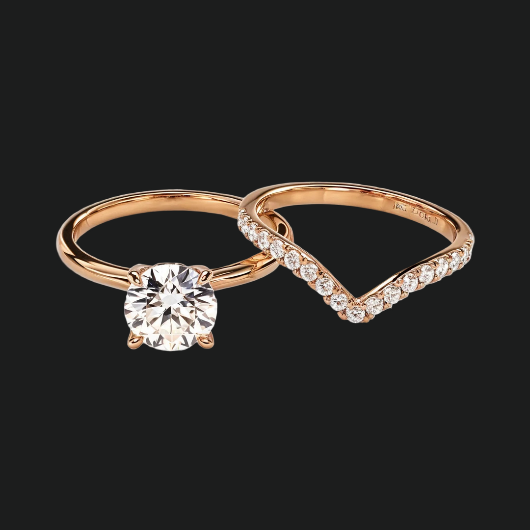 Round Cut Solitaire met Pavé Chevron Bridal Set