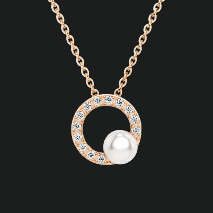 Circle Diamond and Pearl Pendant Necklace