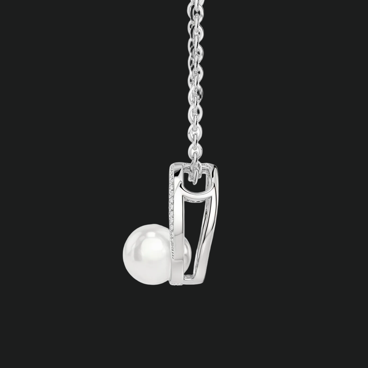 Circle Diamond and Pearl Pendant Necklace