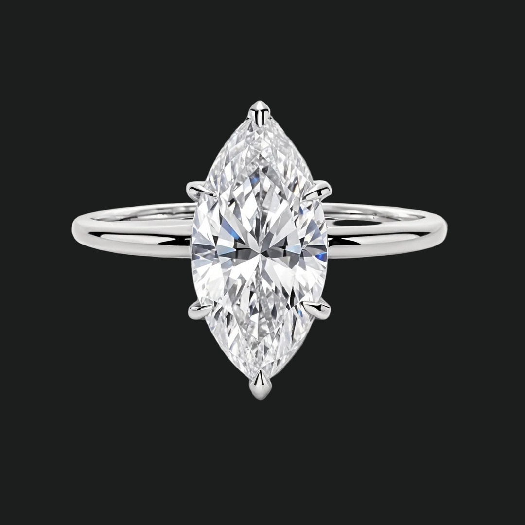 Marquise Solitaire Engagement Ring with Hidden Halo