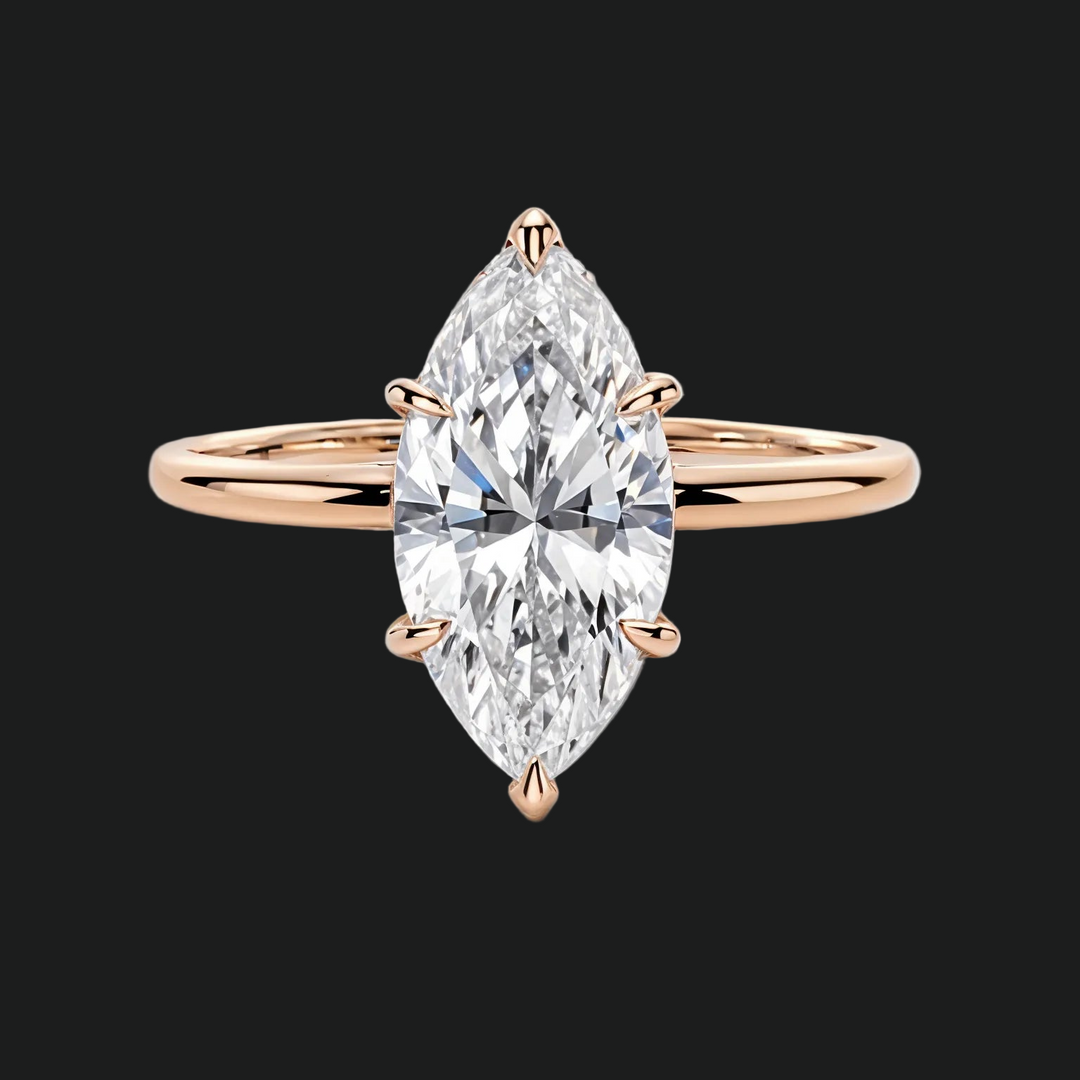 Marquise Solitaire Engagement Ring with Hidden Halo