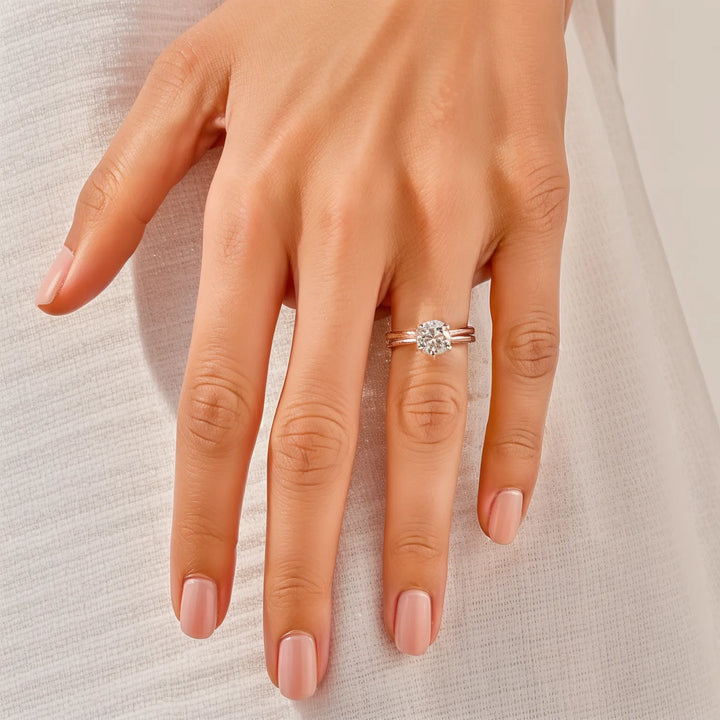 Six-Prong Round Cut Solitaire Engagement Ring with Dome Wedding Band