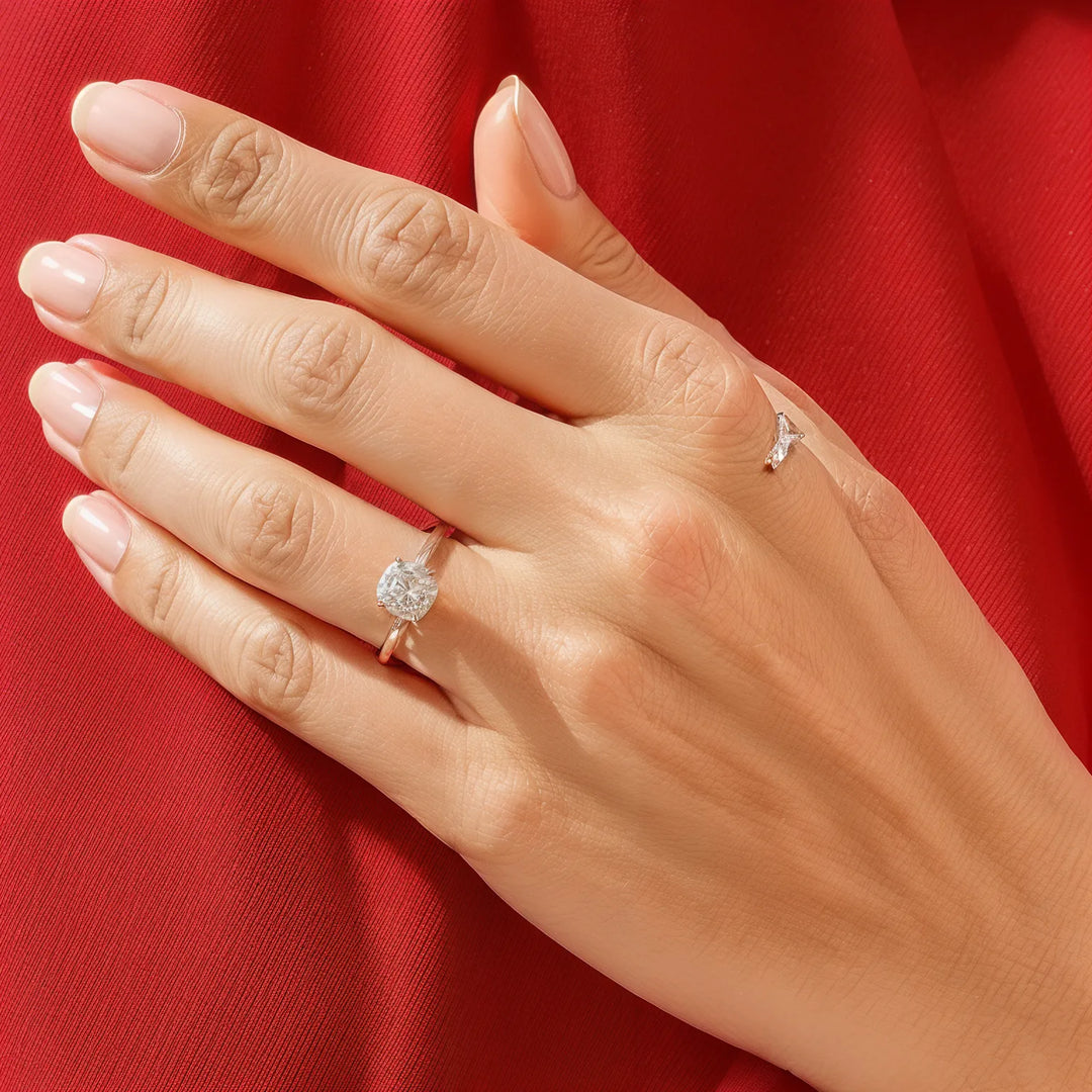 Six-Prong Round Cut Solitaire Engagement Ring with Dome Wedding Band