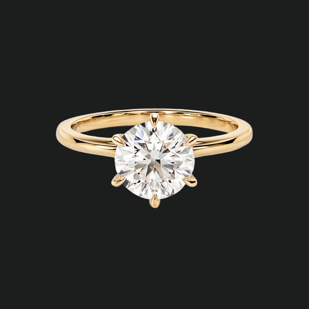 6-Prong Solitaire Round Diamond Accents Engagement Ring in 9kt White Gold