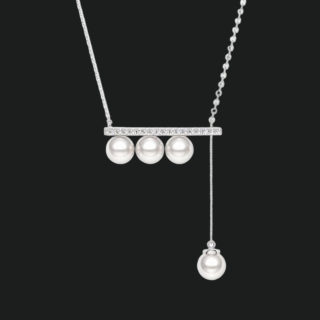 Pearl and Diamond Balance Bar Pendant Necklace - 9kt White Gold with Lab-Grown Diamond