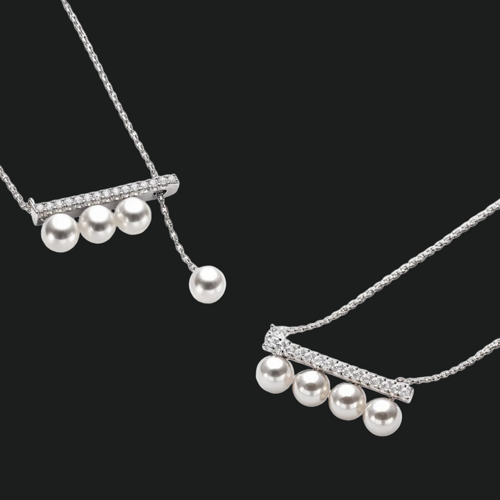 Pearl and Diamond Balance Bar Pendant Necklace