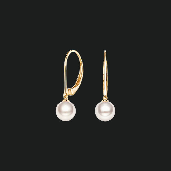 Round Pearl Drop -oorbellen - 9kt witgoud met lab gekweekte diamant
