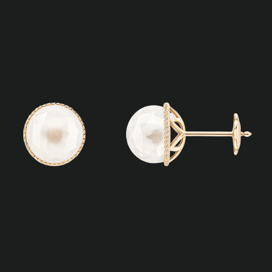 8mm Pearl Stud Earrings with Twisted Rope Frame - 9kt White Gold with Lab-Grown Diamond