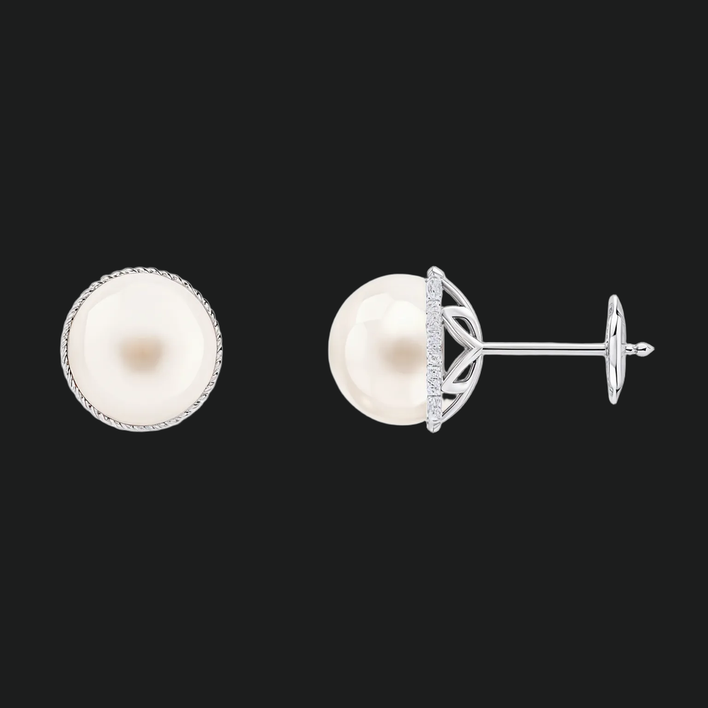 8mm Pearl Stud Earrings with Twisted Rope Frame