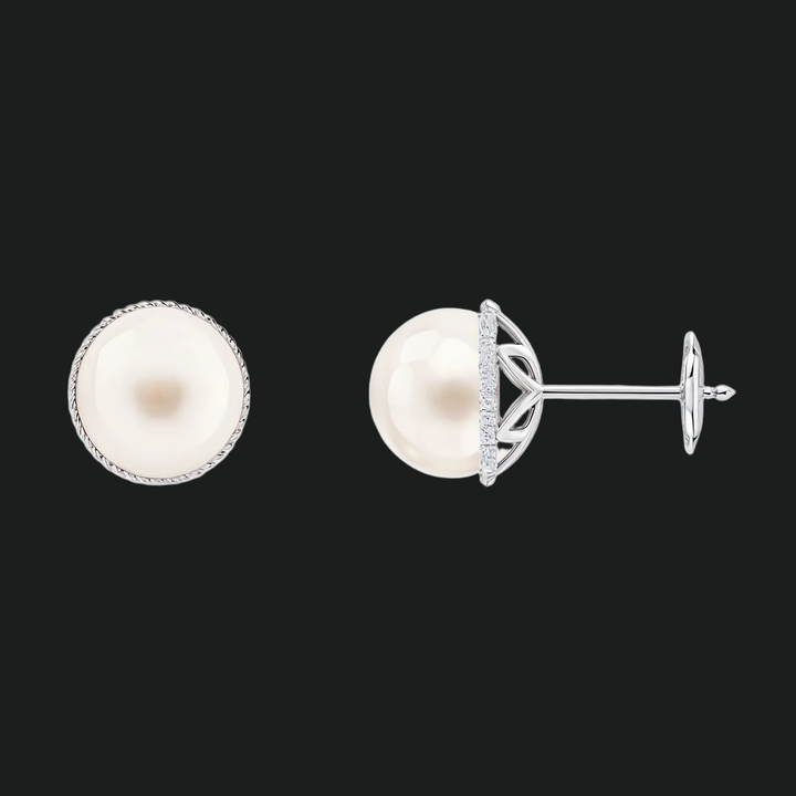 8mm Pearl Stud Earrings with Twisted Rope Frame