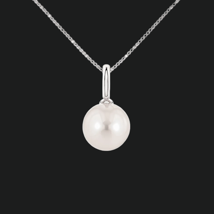 8mm White Pearl Solitaire Pendant Necklace - 9kt White Gold with Lab-Grown Diamond