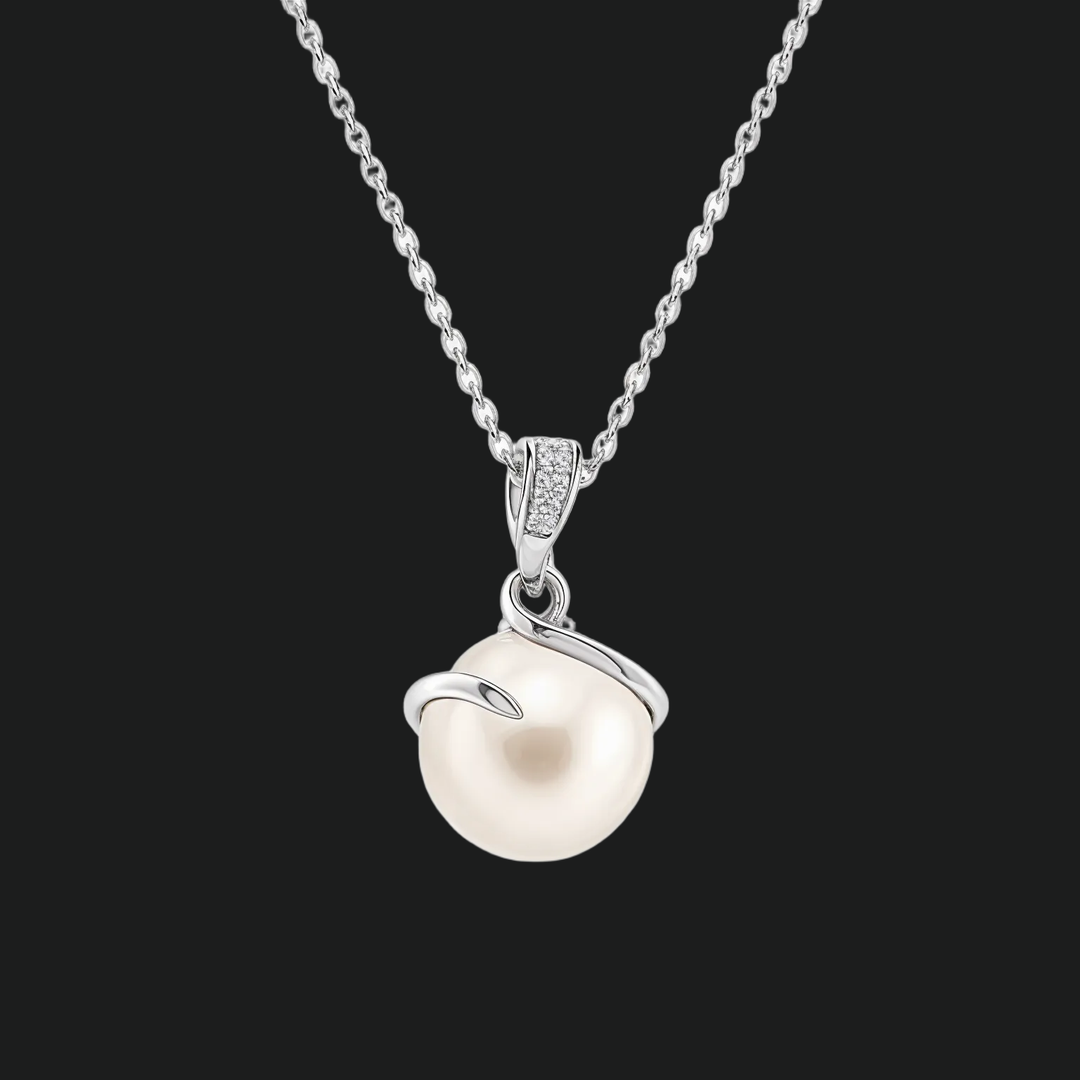 Pearl and Diamond Drop Pendant Necklace - 9kt White Gold with Lab-Grown Diamond