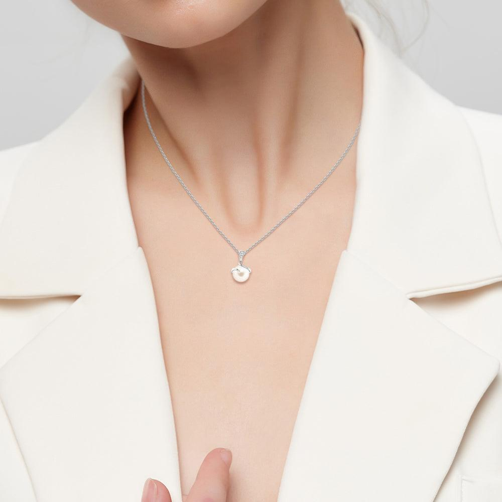 Pearl and Diamond Drop Pendant Necklace
