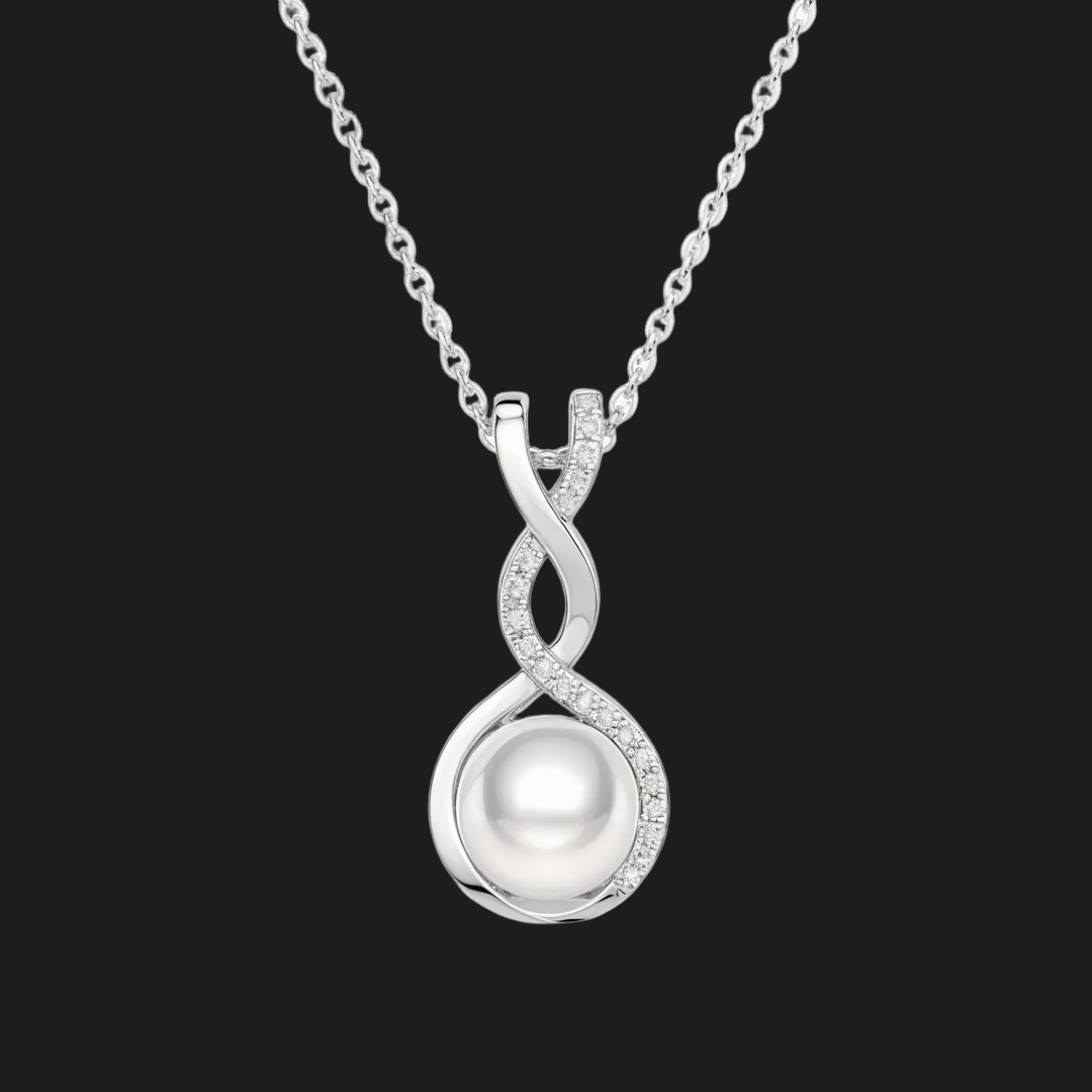 Infinity Pearl and Diamond Accent Pendant Necklace - 9kt White Gold with Lab-Grown Diamond