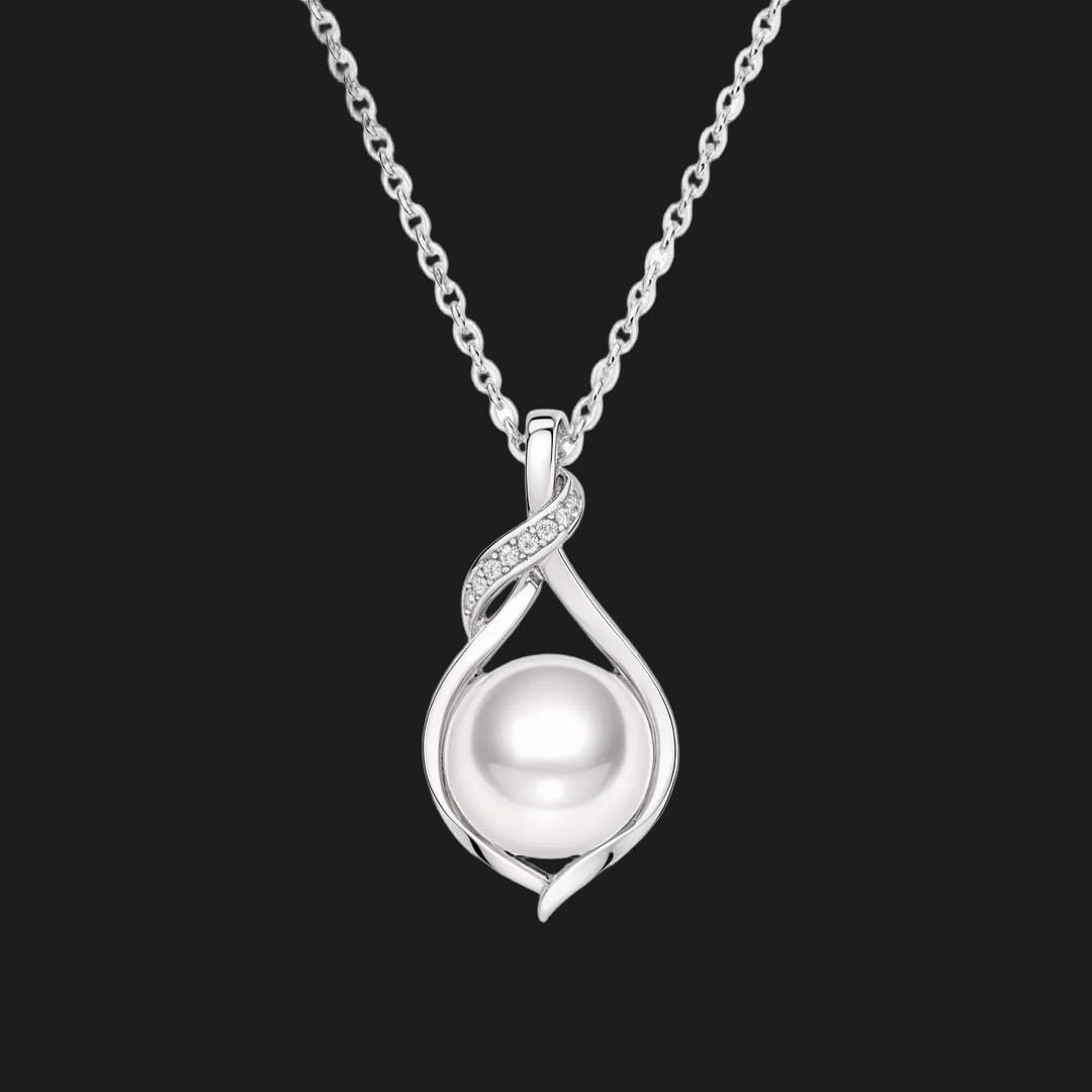 9mm Pearl Twist Pendant Necklace with Diamond Accents - 9kt White Gold with Lab-Grown Diamond