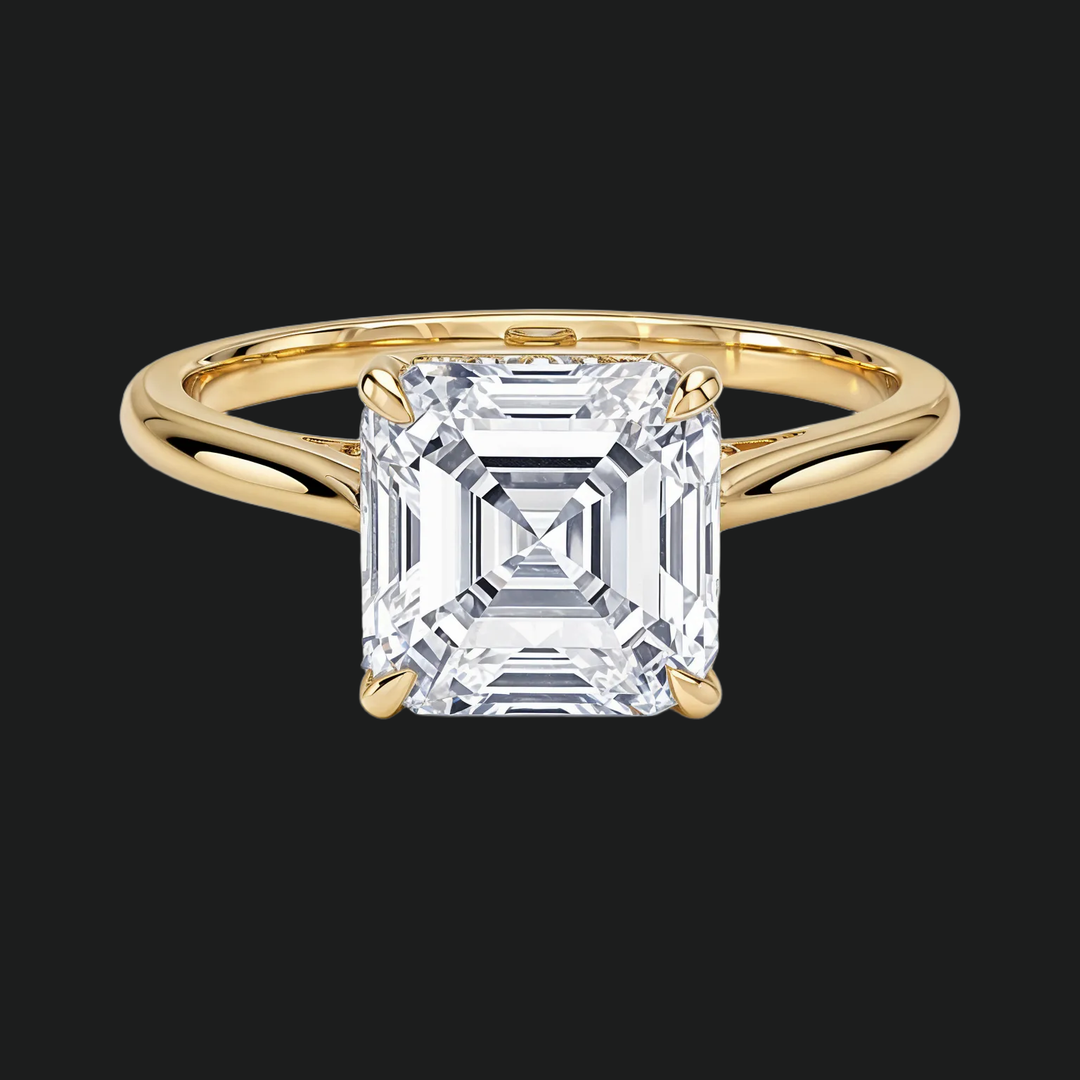 Asscher Cut Hidden Halo Engagement Ring with Diamond Accents in 9kt White Gold
