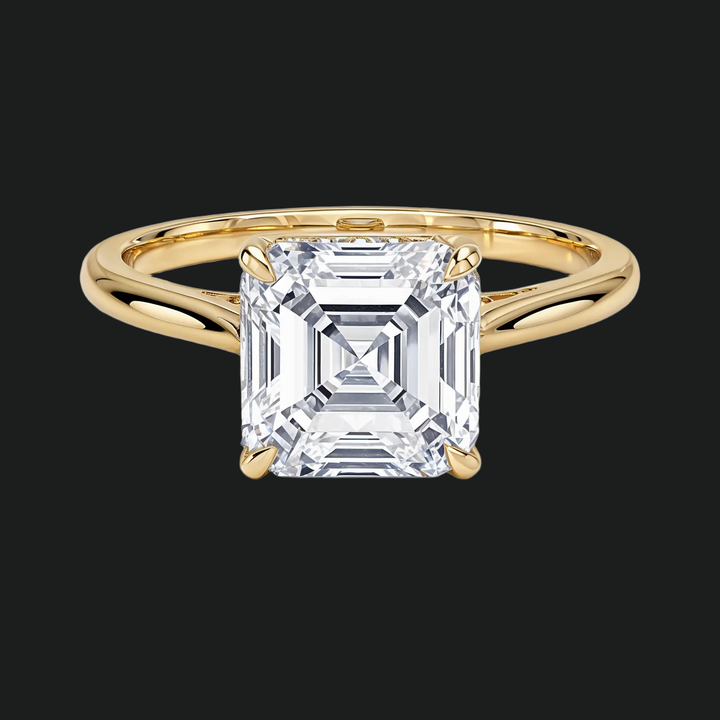 Asscher Cut Hidden Halo Engagement Ring with Diamond Accents in 9kt White Gold