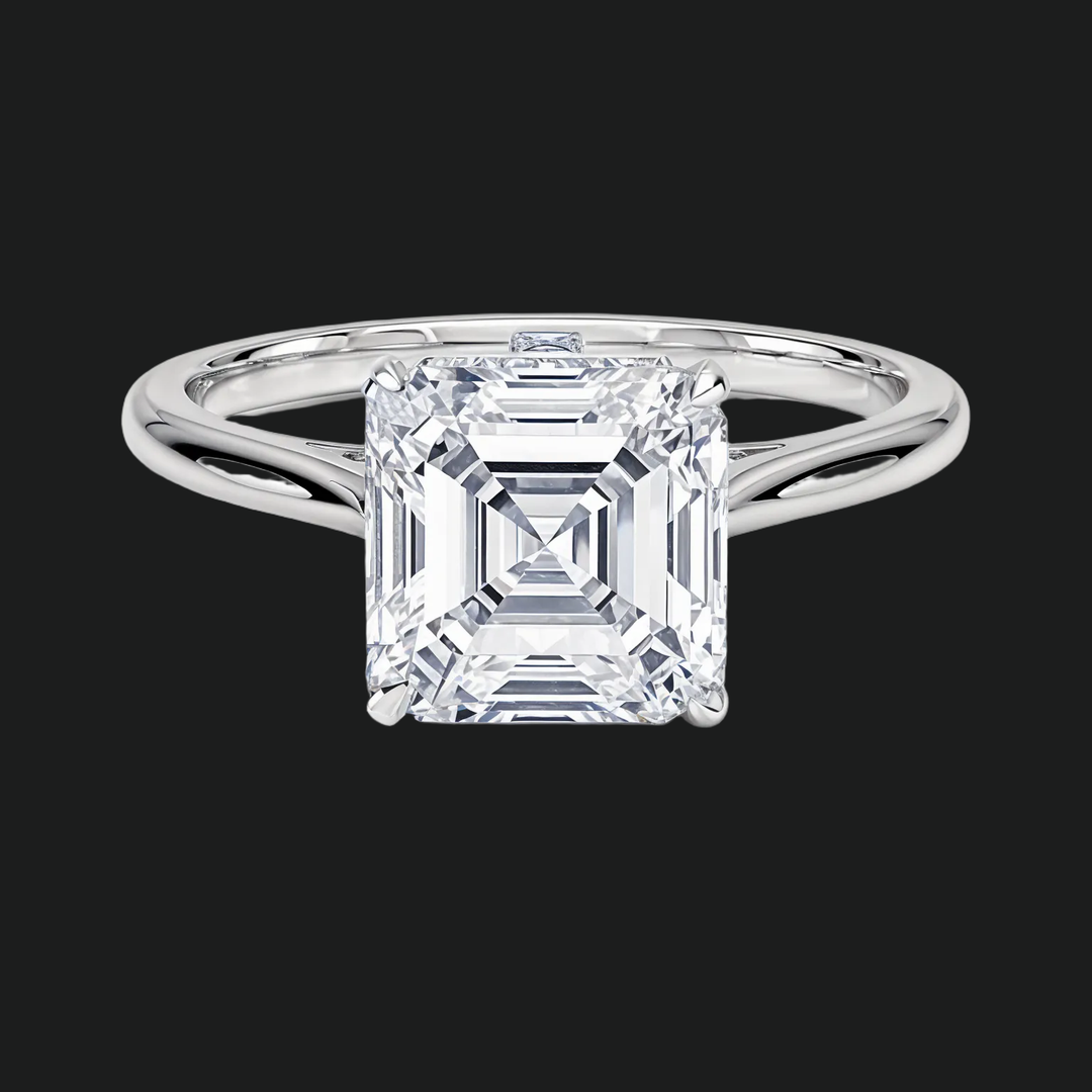 Asscher Cut Hidden Halo Engagement Ring with Diamond Accents
