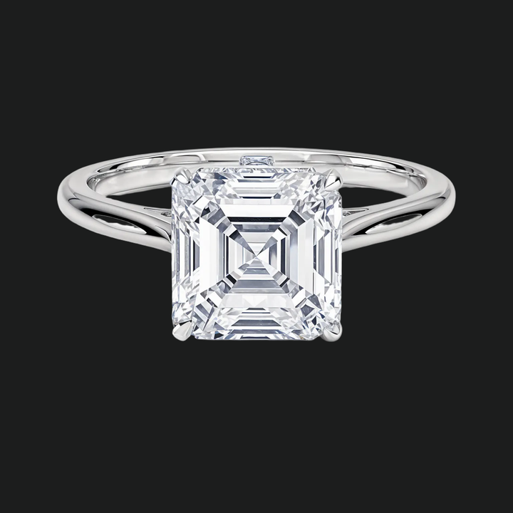 Asscher Cut Hidden Halo Engagement Ring with Diamond Accents