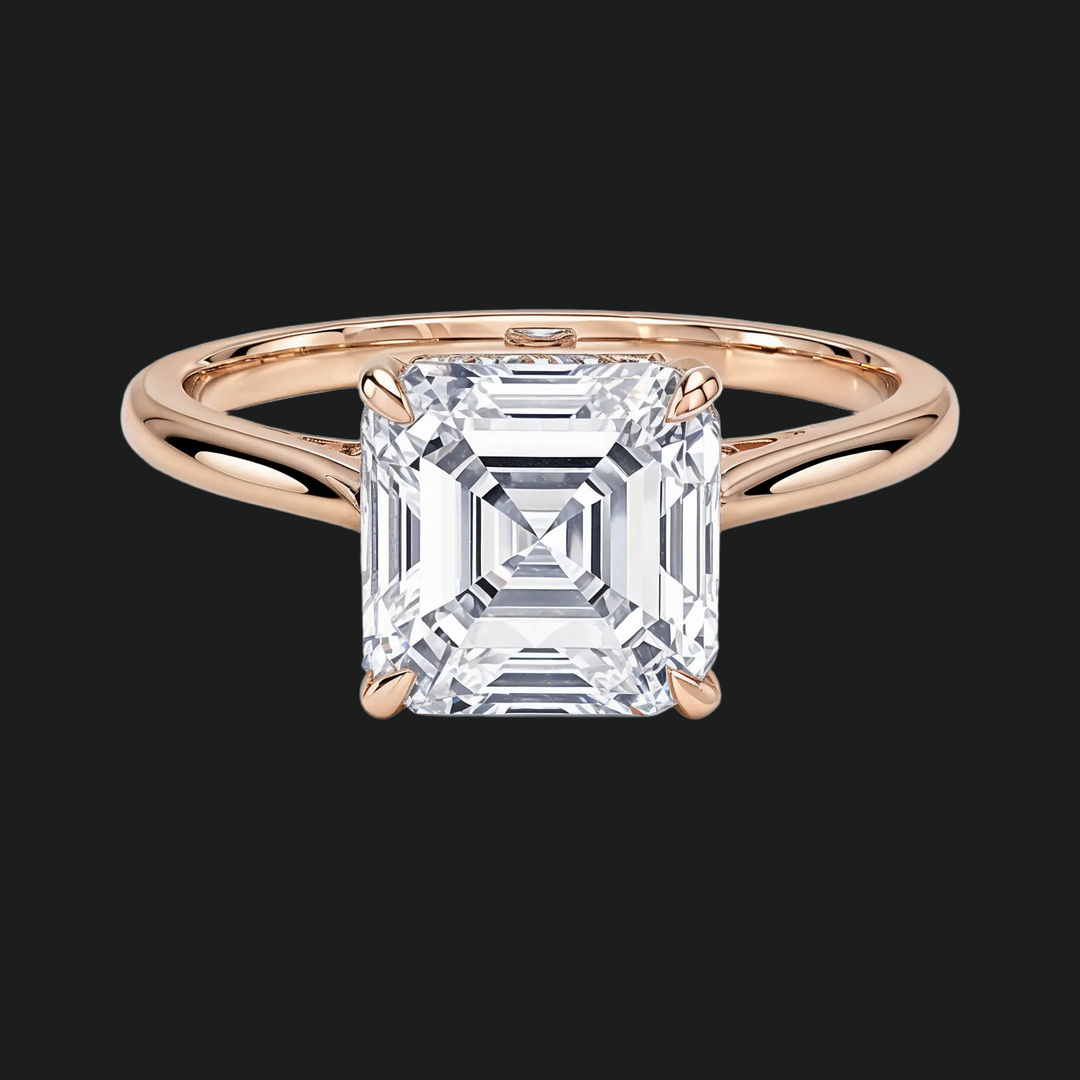 Asscher Cut Hidden Halo Engagement Ring with Diamond Accents