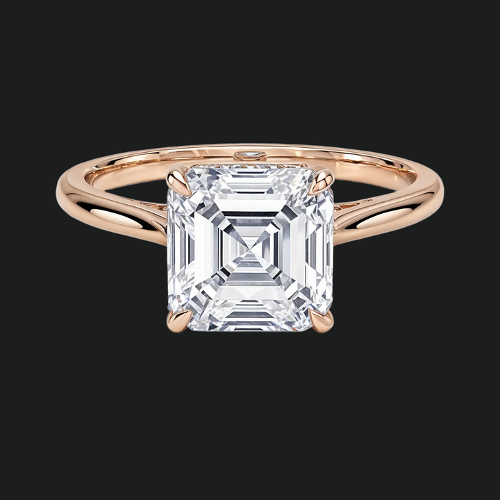 Asscher Cut Hidden Halo Engagement Ring with Diamond Accents