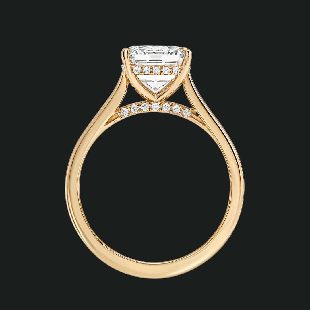 Asscher Cut Hidden Halo Engagement Ring with Diamond Accents