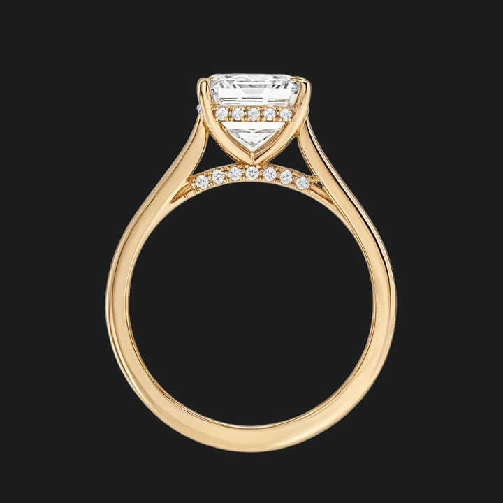 Asscher Cut Hidden Halo Engagement Ring with Diamond Accents