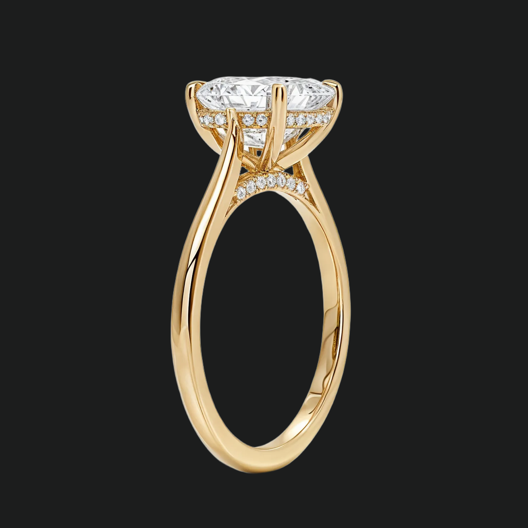 Asscher Cut Hidden Halo Engagement Ring with Diamond Accents