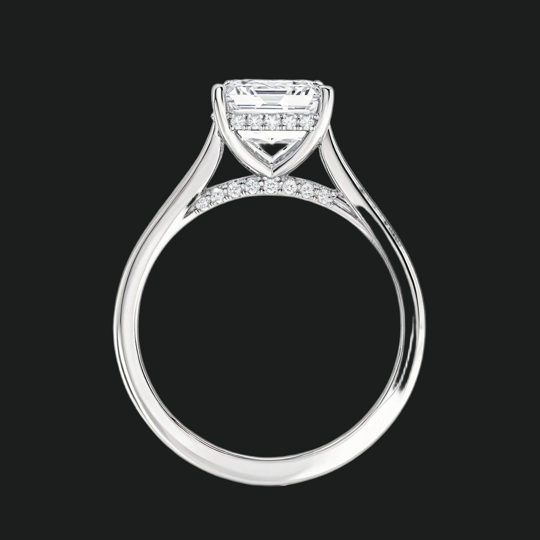 Asscher Cut Hidden Halo Engagement Ring with Diamond Accents