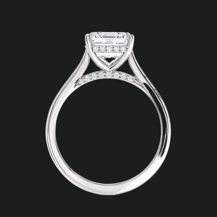 Asscher Cut Hidden Halo Engagement Ring with Diamond Accents