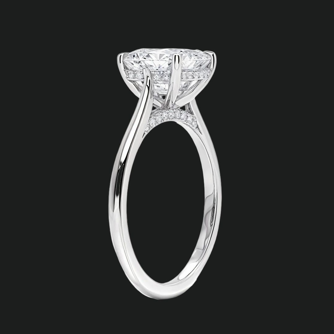 Asscher Cut Hidden Halo Engagement Ring with Diamond Accents