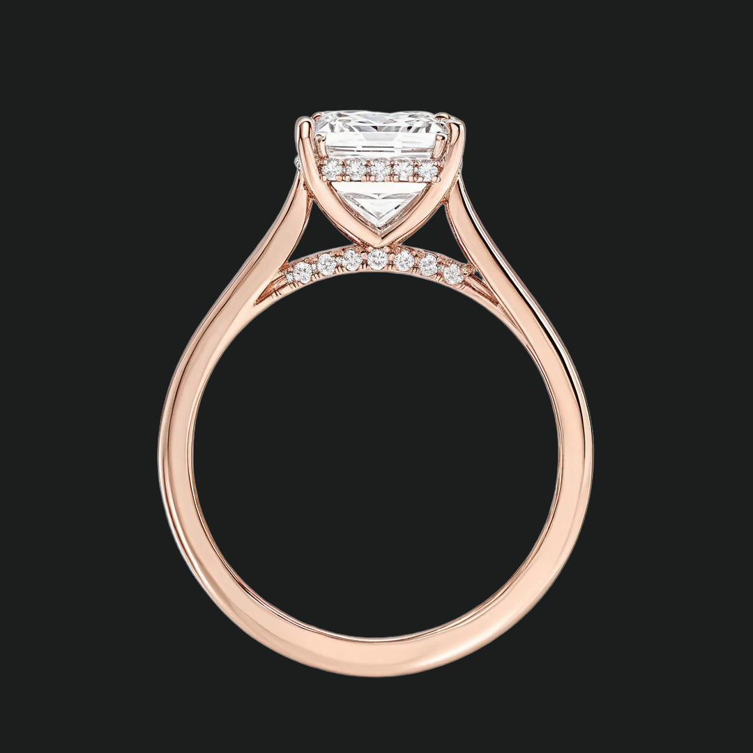 Asscher Cut Hidden Halo Engagement Ring with Diamond Accents