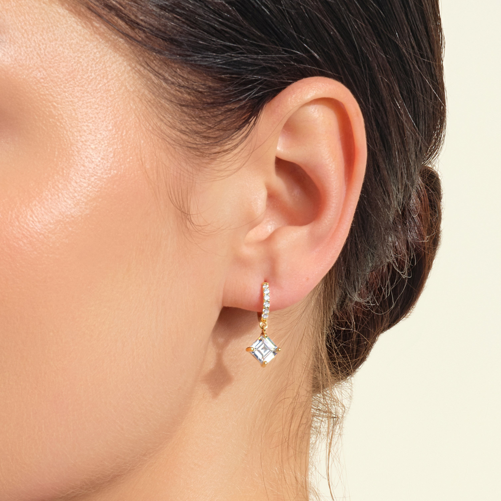 Asscher Cut Diamond Huggie Hoop Drop Earrings (1)