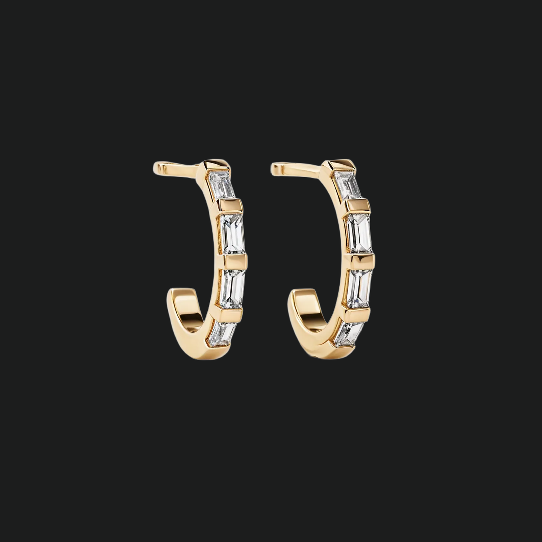 Baguette Diamond Huggie Hoop Earrings - 9kt White Gold with Lab-Grown Diamond