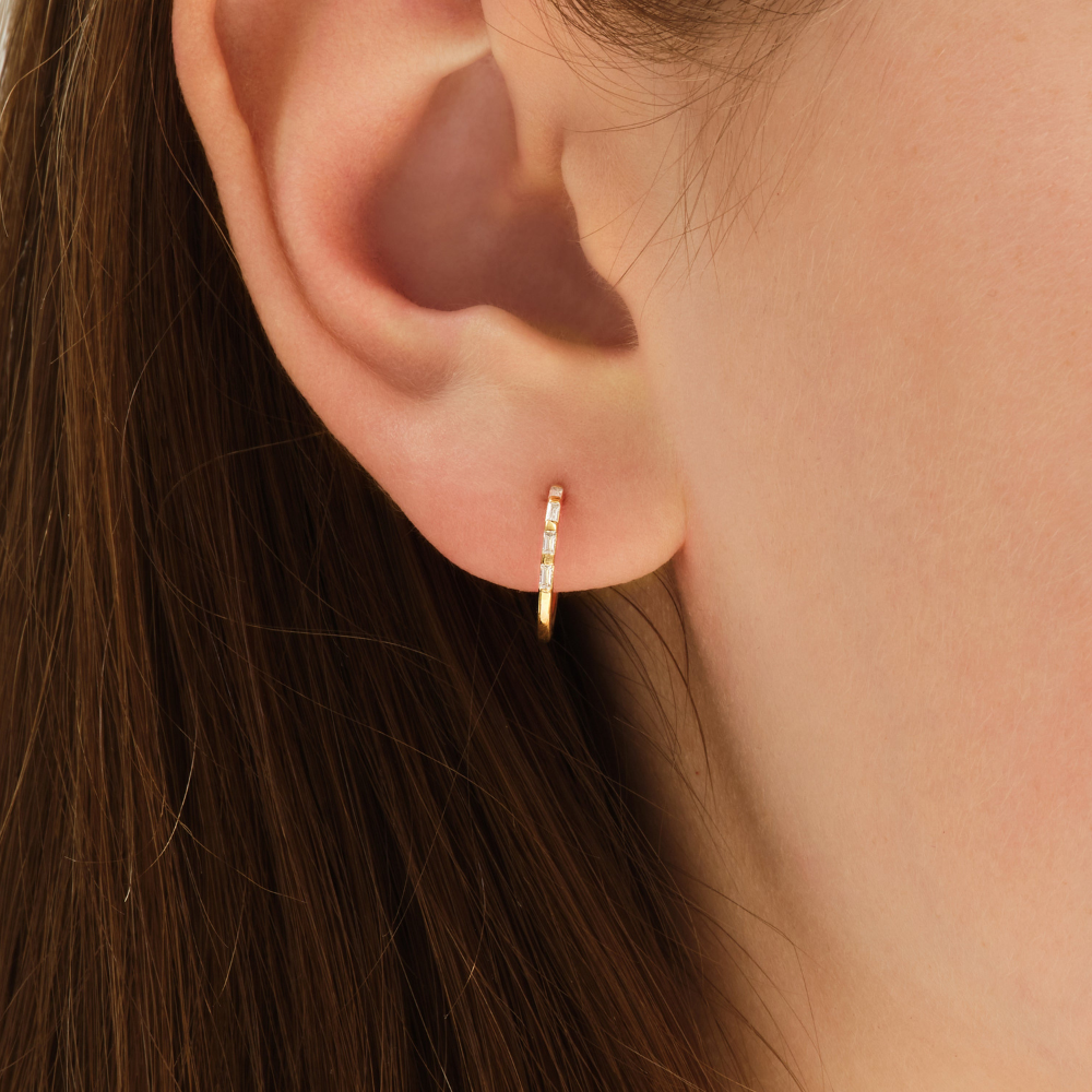 Baguette Diamond Huggie Hoop Earrings
