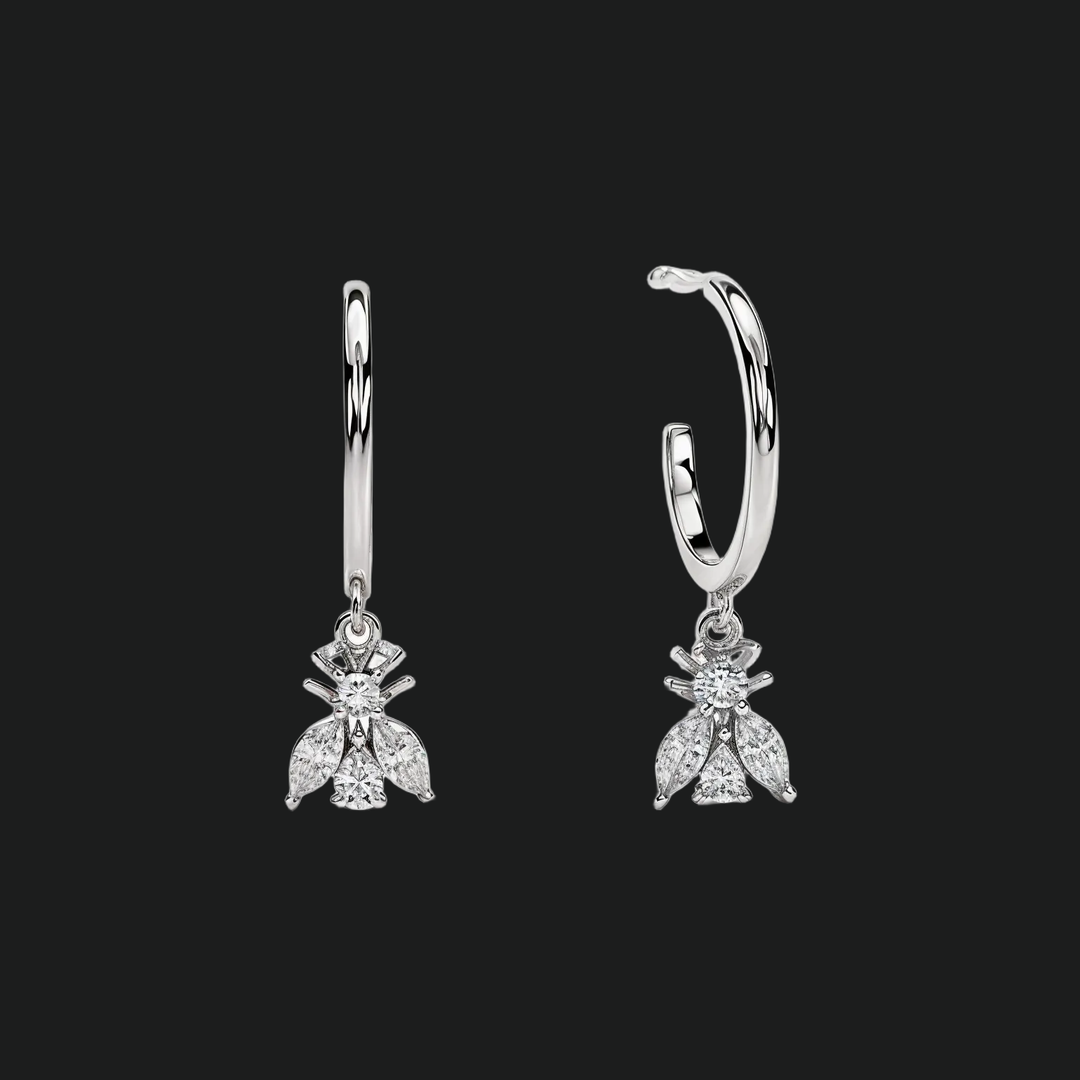 Bee Drop Diamond Huggie Hoop Earrings - 9kt White Gold with Lab-Grown Diamond