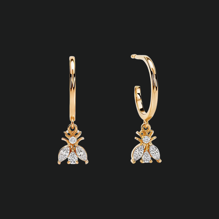 Bee Drop Diamond Huggie Hoop Earrings
